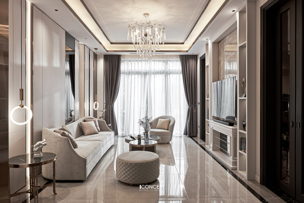 Nội thất phòng khách villa An Phú New City hiện đại, sang trọng với bộ sofa