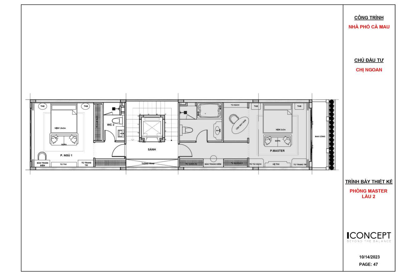 Thiết kế mặt bằng nội thất tầng 2 nhà phố Cà Mau