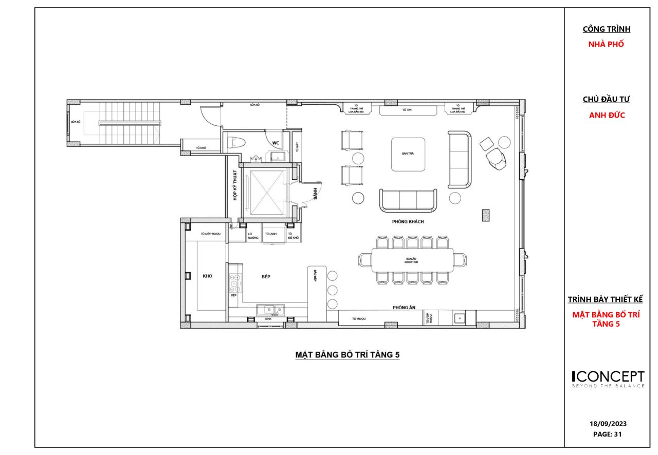 Thiết kế mặt bằng nội thất nhà phố quận 1 tầng 5