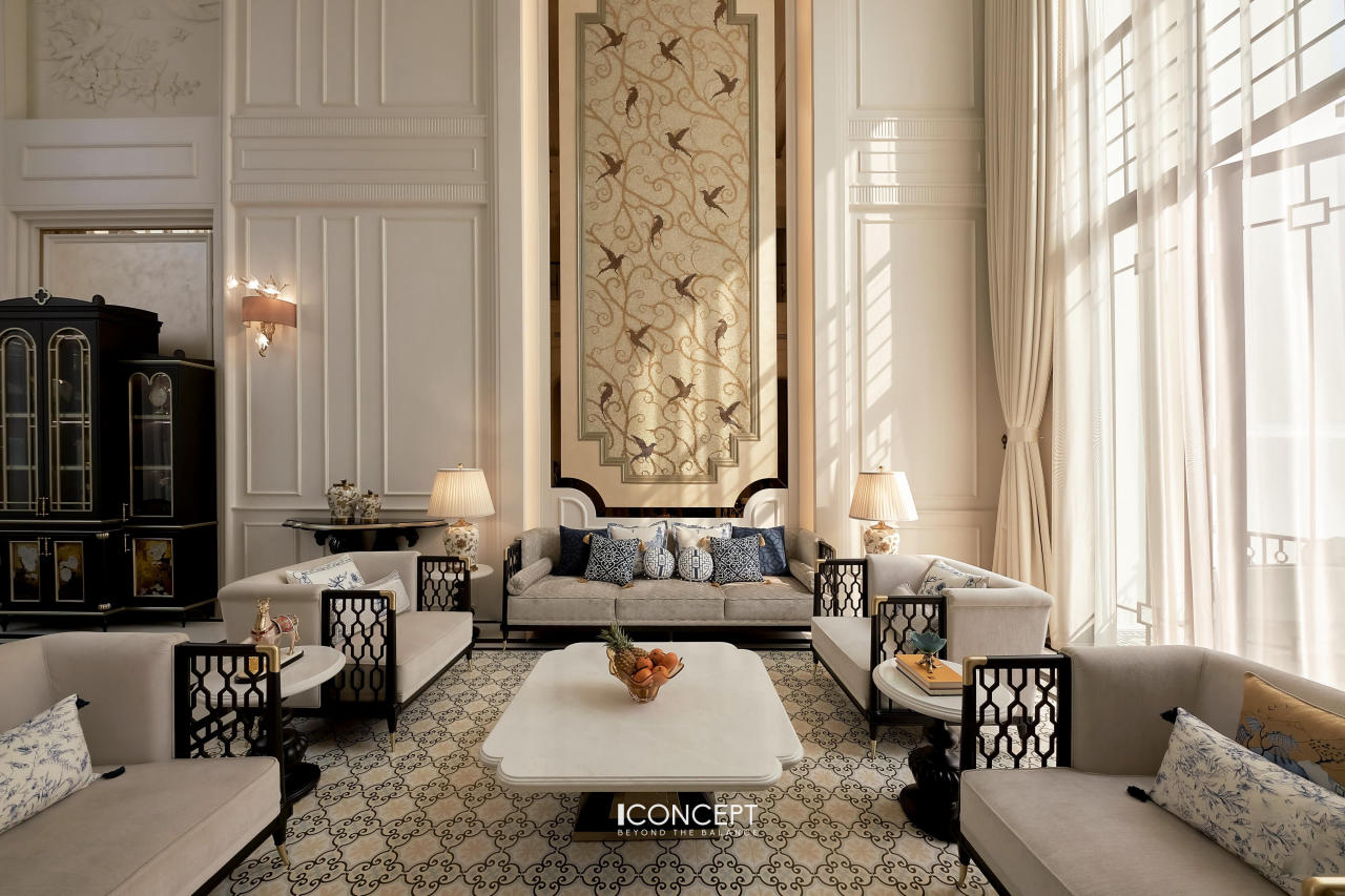 Mẫu phòng khách thông tầng Indochine