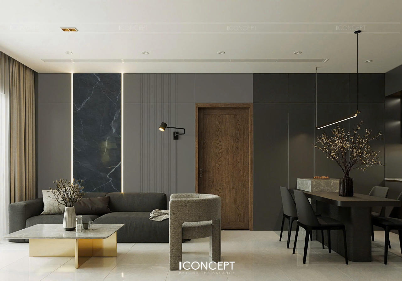 ICONCEPT lựa chọn gam màu trung tính như xám – trắng – đen làm chủ đạo, tạo nên tổng thể tinh tế, hiện đại và không kém phần ấm áp