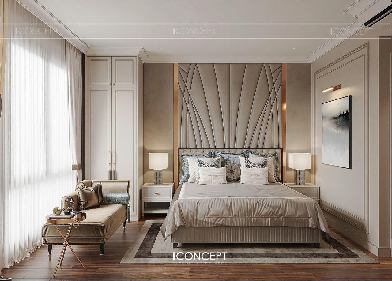 Không cầu kỳ hoa mỹ, nội thất phòng ngủ phong cách Modern hướng đến sự đơn giản, gọn gàng. Các chi tiết rườm rà được lược bỏ, thay vào đó là những đường nét tinh gọn, tạo cảm giác rộng rãi và thoáng đãng cho căn phòng.