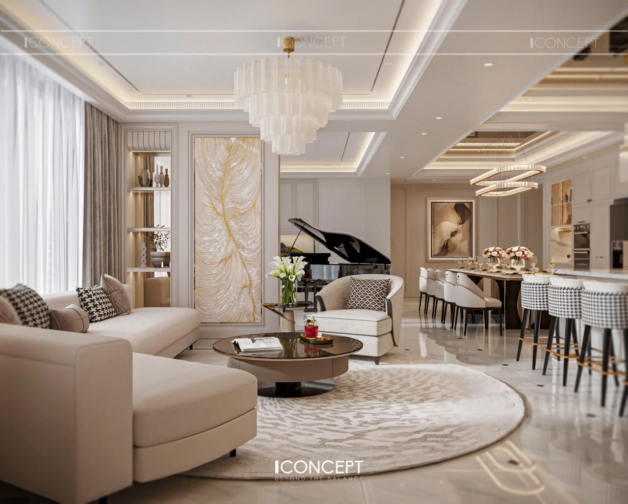 Tất cả được đặt trong bố cục đối xứng đầy nghệ thuật, mang lại cảm giác uy nghiêm mà vẫn gần gũi, ấm áp.