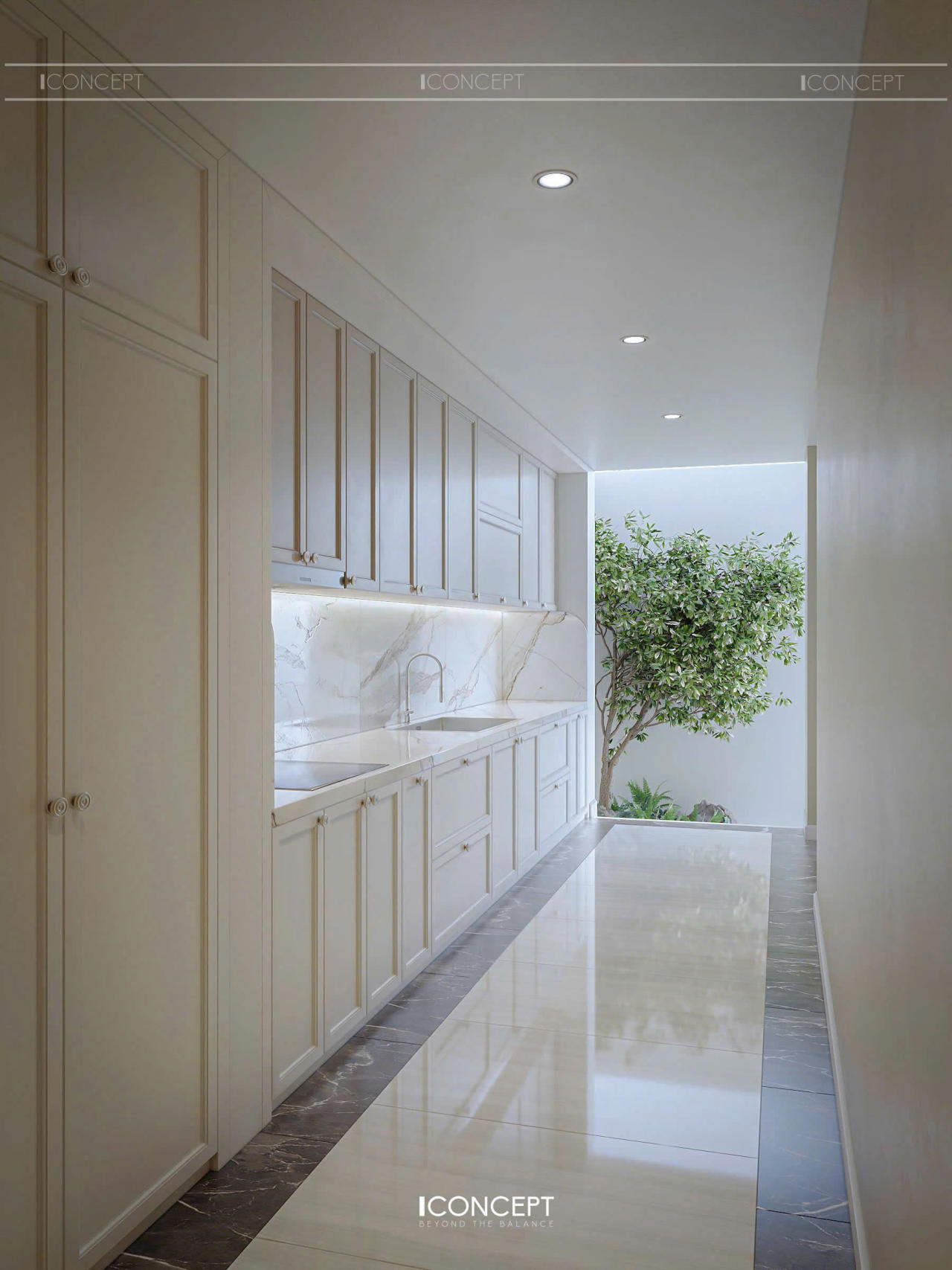Khu vực bếp khô được đặt liền kề với phòng ăn, là nơi chuẩn bị các món ăn nhẹ, pha chế, bày biện thức uống