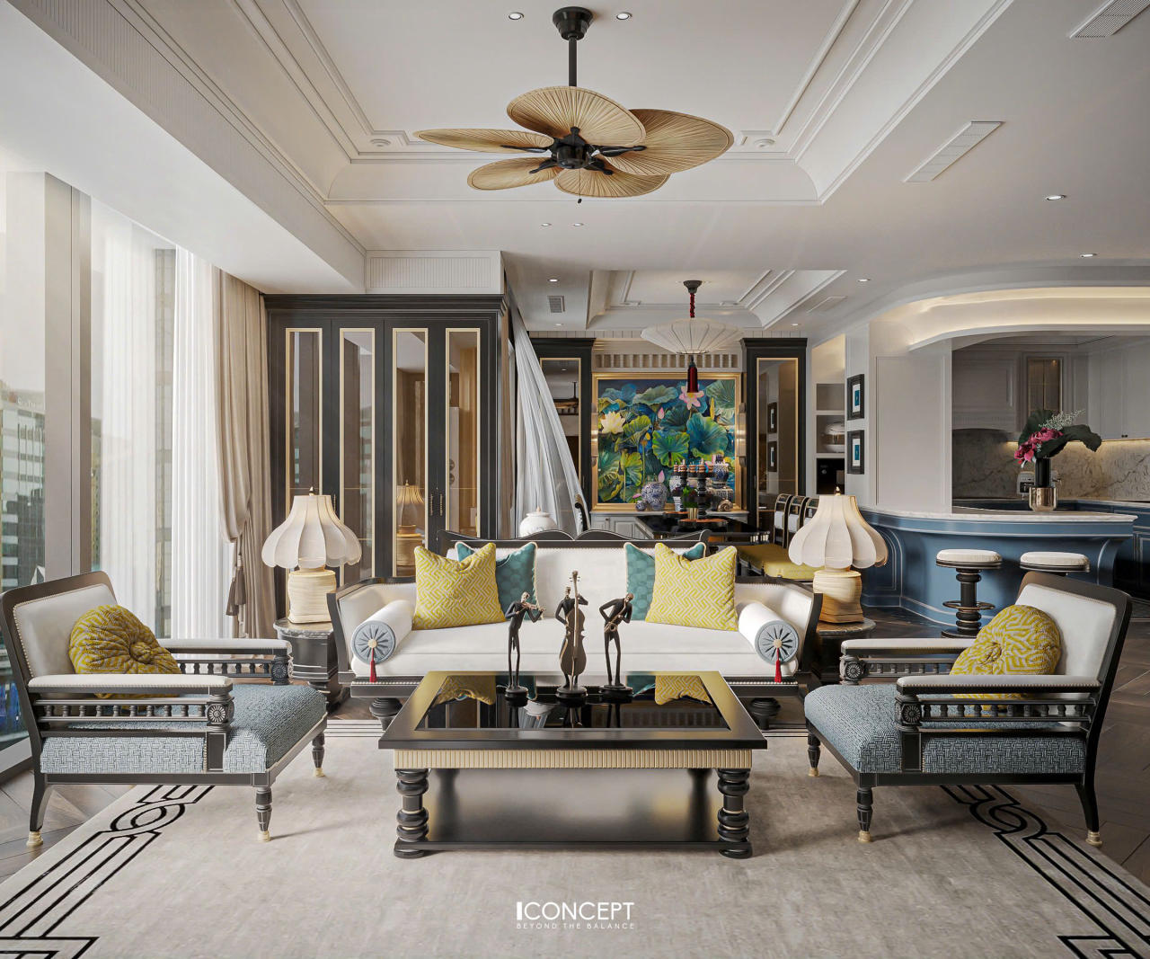 Mẫu thiết kế nội thất chung cư 100m2 phong cách Indochine