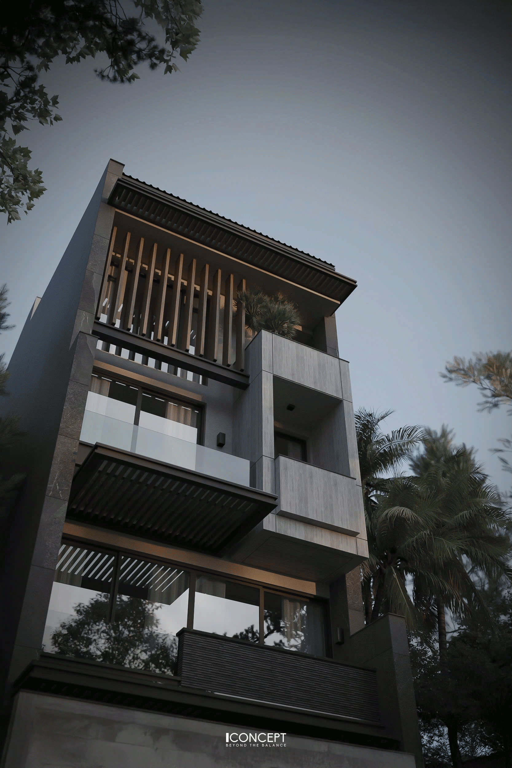 Mặt tiền nhà phố 3 tầng đẹp nổi bật với kiến trúc tối giản, hài hòa cùng thiên nhiên.