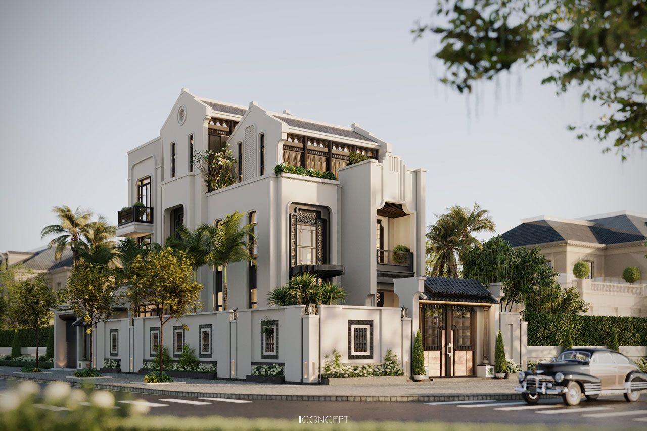 Thiết kế villa 2 mặt tiền phong cách Indochine