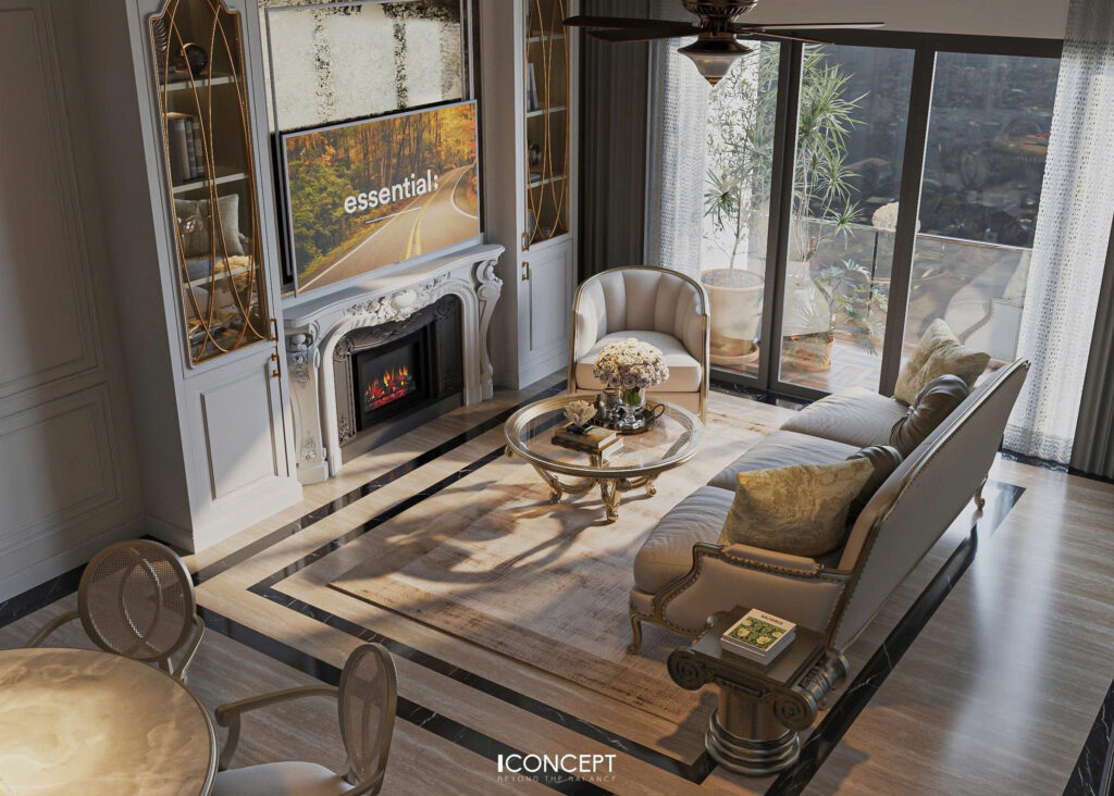 Bố cục không gian được thiết kế mở, kết nối liền mạch với view triệu đô nhìn ra sông Sài Gòn, mang lại sự thông thoáng và tầm nhìn rộng mở.