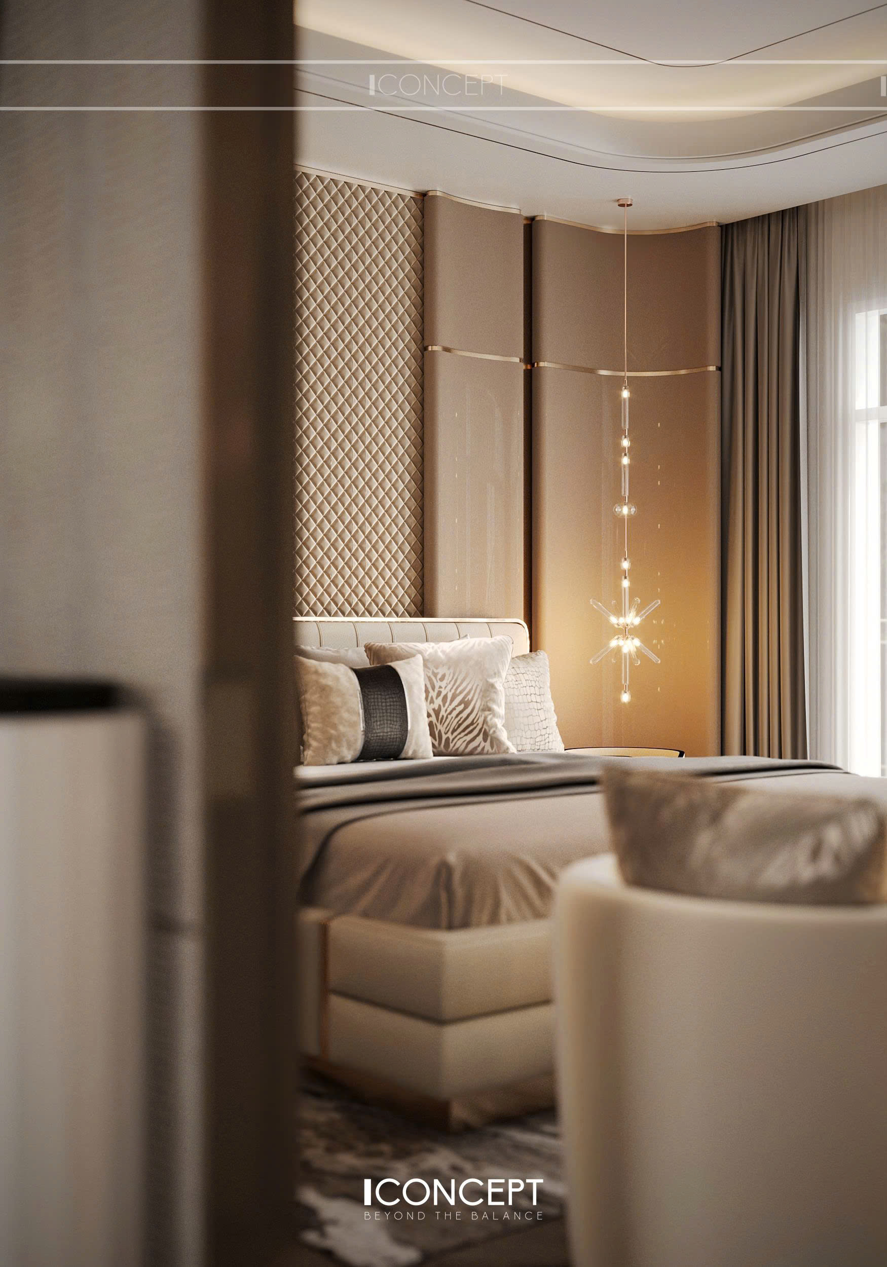 Giường ngủ bọc nệm với tone màu trung tính kết hợp cùng vải linen cao cấp mang đến sự nhẹ nhàng và êm ái