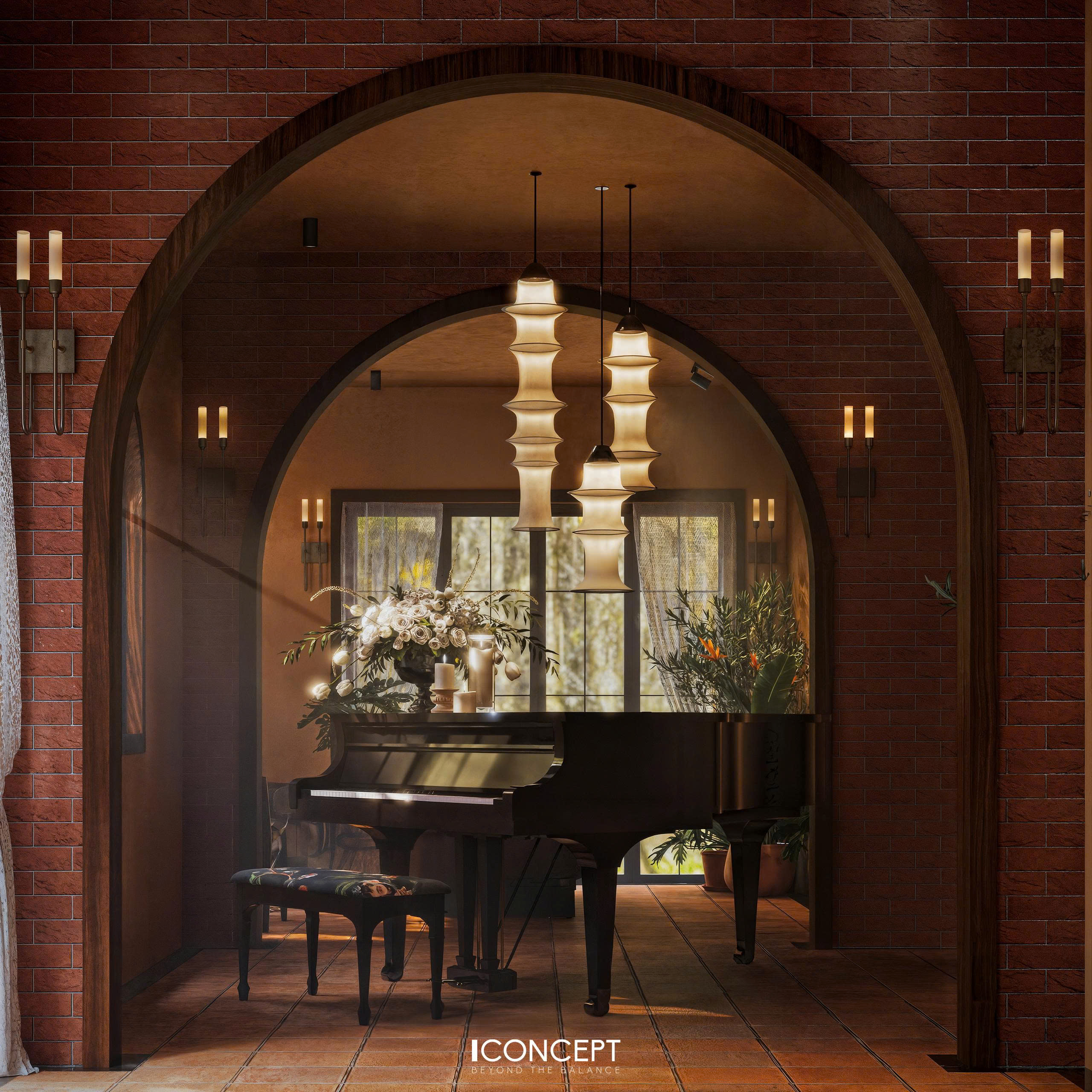 Góc piano nhỏ trong homestay mang đến hơi thở nghệ thuật cho không gian rustic.