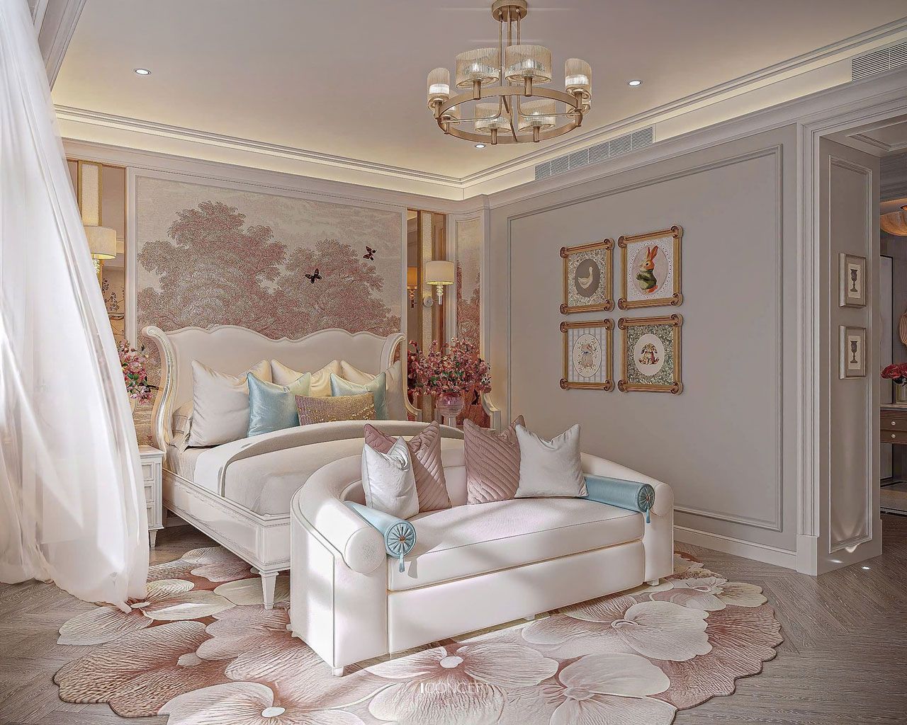 Gam màu trung tính sang trọng được kết hợp hài hòa cùng điểm nhấn từ ánh sáng vàng dịu, gợi cảm giác thư thái và lãng mạn.