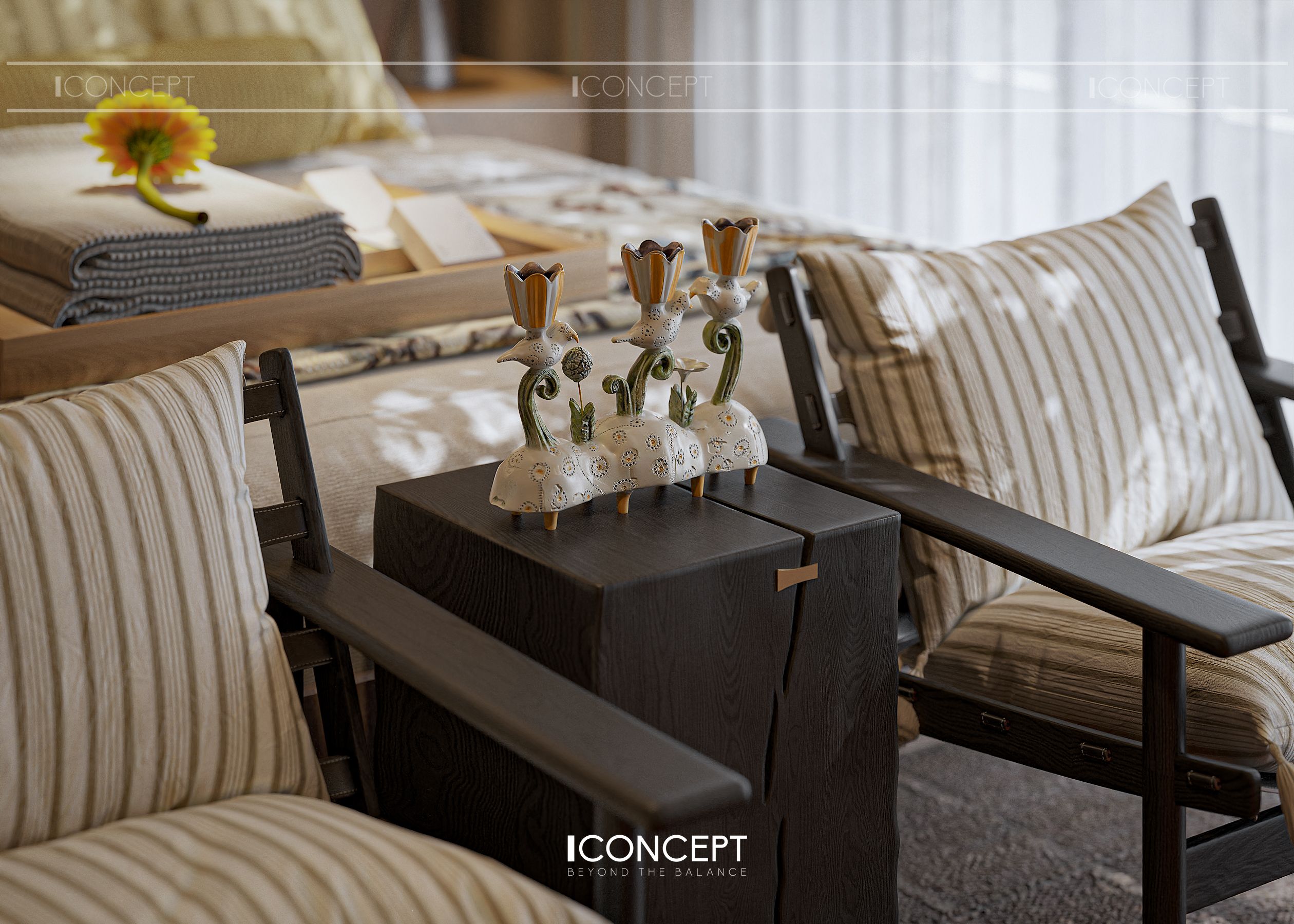 Các chi tiết mộc mạc như tường gạch, kệ gỗ, rèm vải thô không chỉ giữ nét rustic, mà còn khiến căn phòng thêm phần gần gũi.