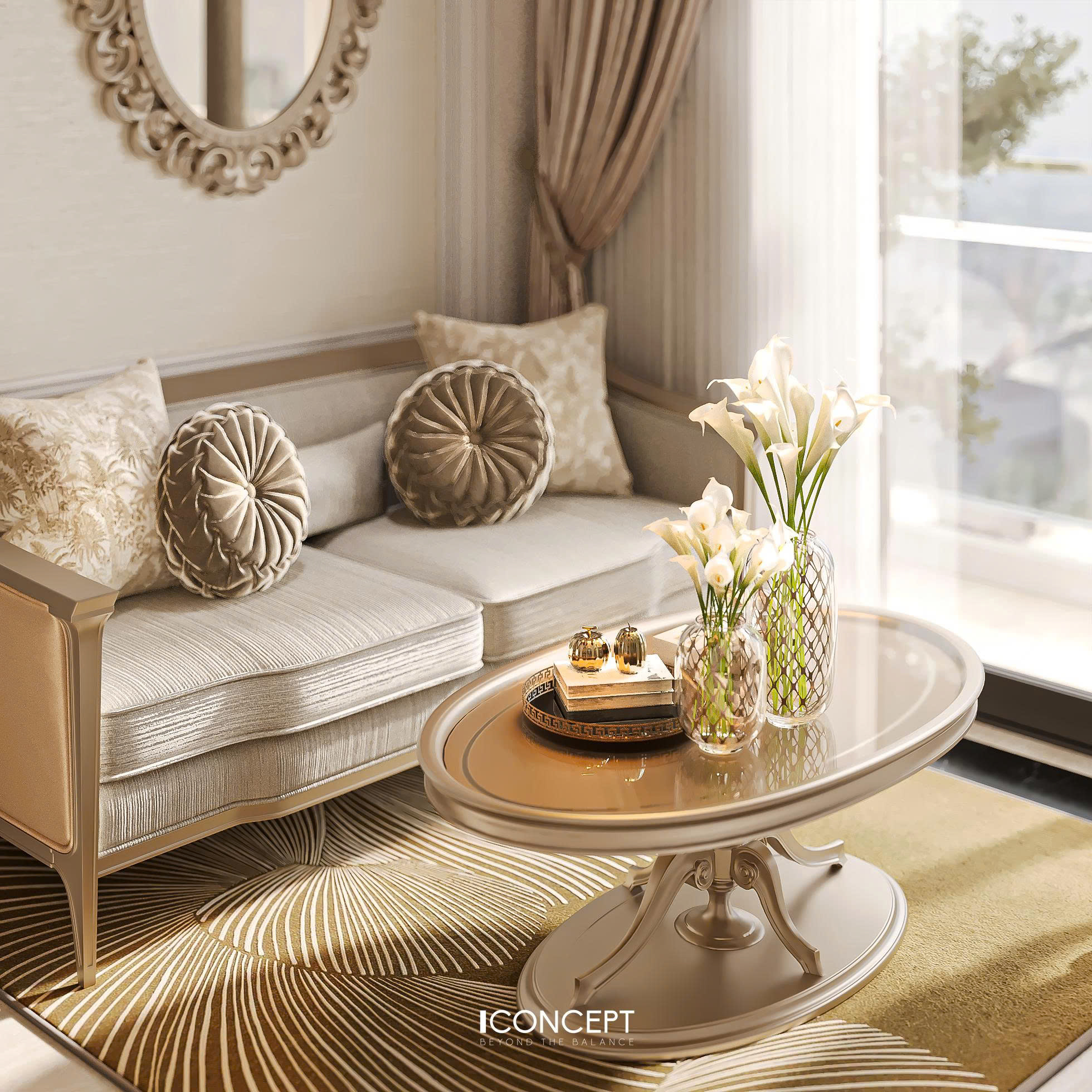 ự hòa quyện giữa sofa nhung sang trọng, bàn trà đá cẩm thạch và ánh sáng pha lê lấp lánh đã tạo nên không gian tiếp khách chuẩn mực của giới thượng lưu.