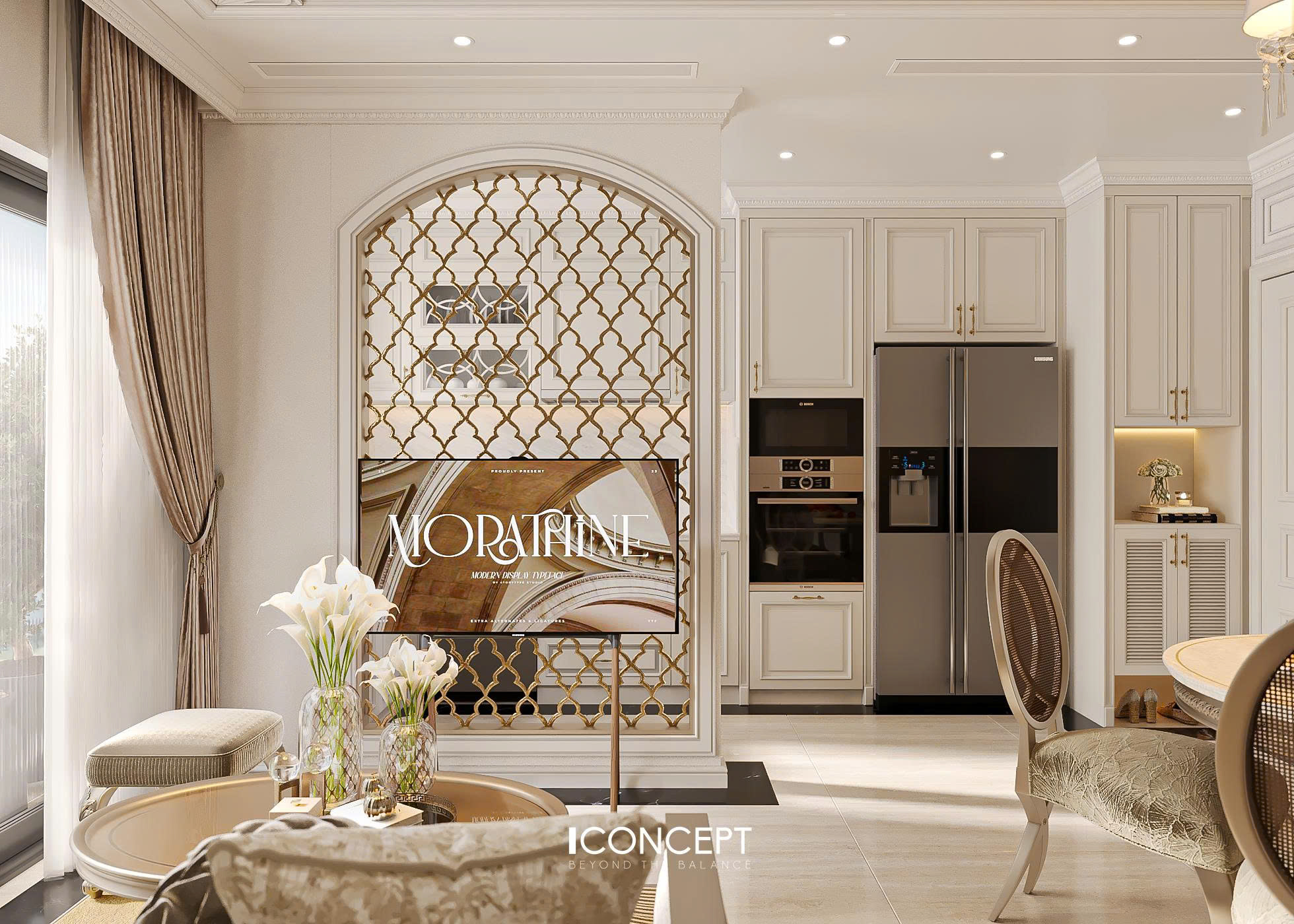 Từng chi tiết décor – từ tranh nghệ thuật, thảm sàn hoa văn nhẹ đến đường nét nội thất tinh xảo