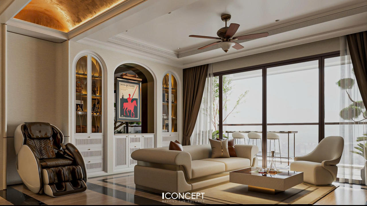 Những đường phào chỉ tinh tế và gương phản chiếu không chỉ mở rộng không gian mà còn khắc họa tinh thần ‘đẹp trong sự cân bằng’ của thiết kế Neo Classic