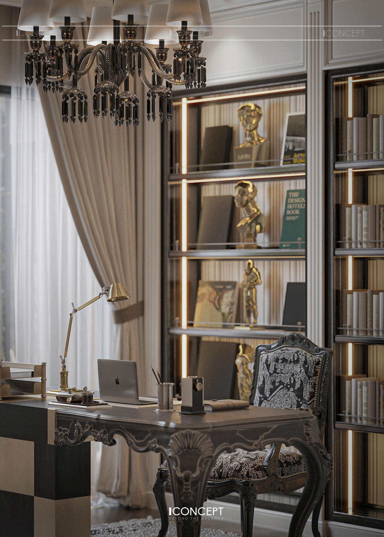 Chất liệu gỗ tự nhiên tông trầmMang lại sự ấm áp và quyền lực, đồng thời giúp không gian trở nên sâu lắng và dễ tập trung.