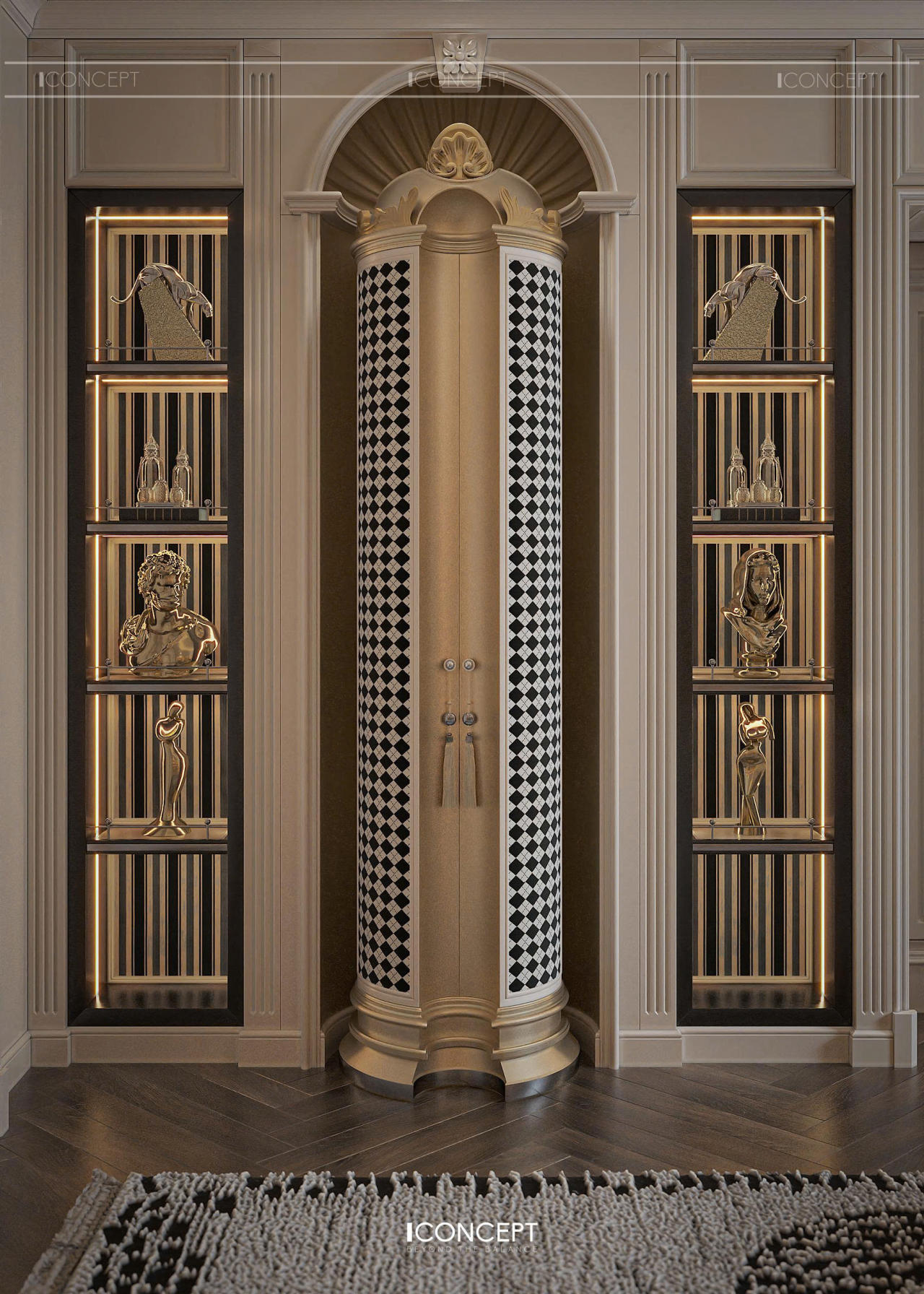 Sự kết hợp giữa đá đen – trắng tạo độ tương phản tinh tế, làm nổi bật vẻ đẹp cổ điển đầy tính trình diễn.