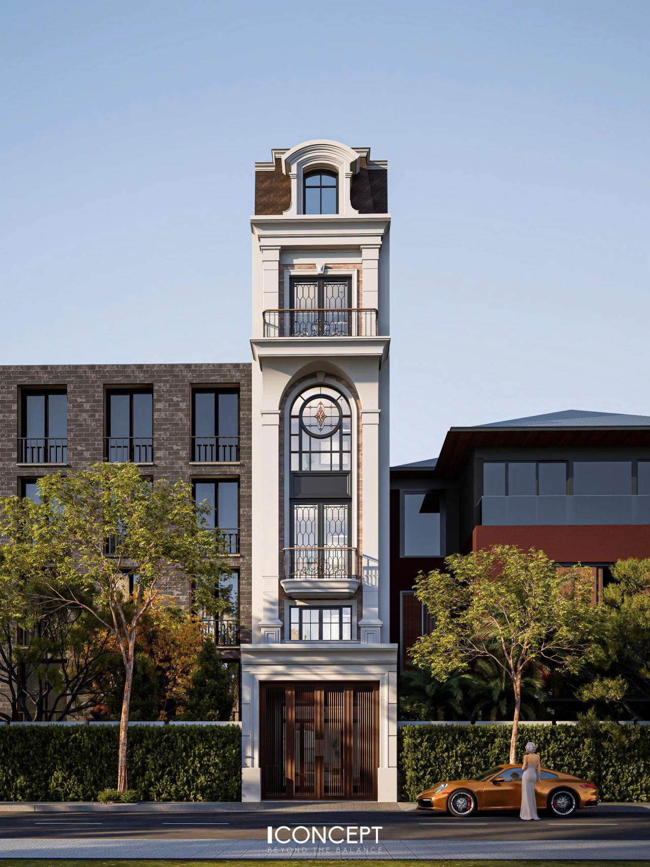 Dự án thiết kế kiến trúc nhà phố Indochine cao tầng do ICONCEPT thực hiện là sự kết hợp tinh tế giữa kiến trúc Pháp cổ điển và tinh thần Á Đông