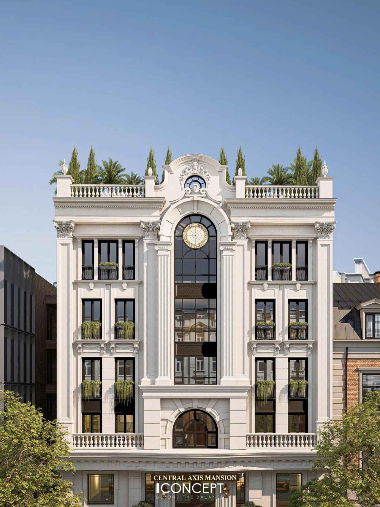 Kiến trúc của công trình mang đậm dấu ấn tân cổ điển châu Âu với bố cục đối xứng tuyệt đối quanh trục trung tâm