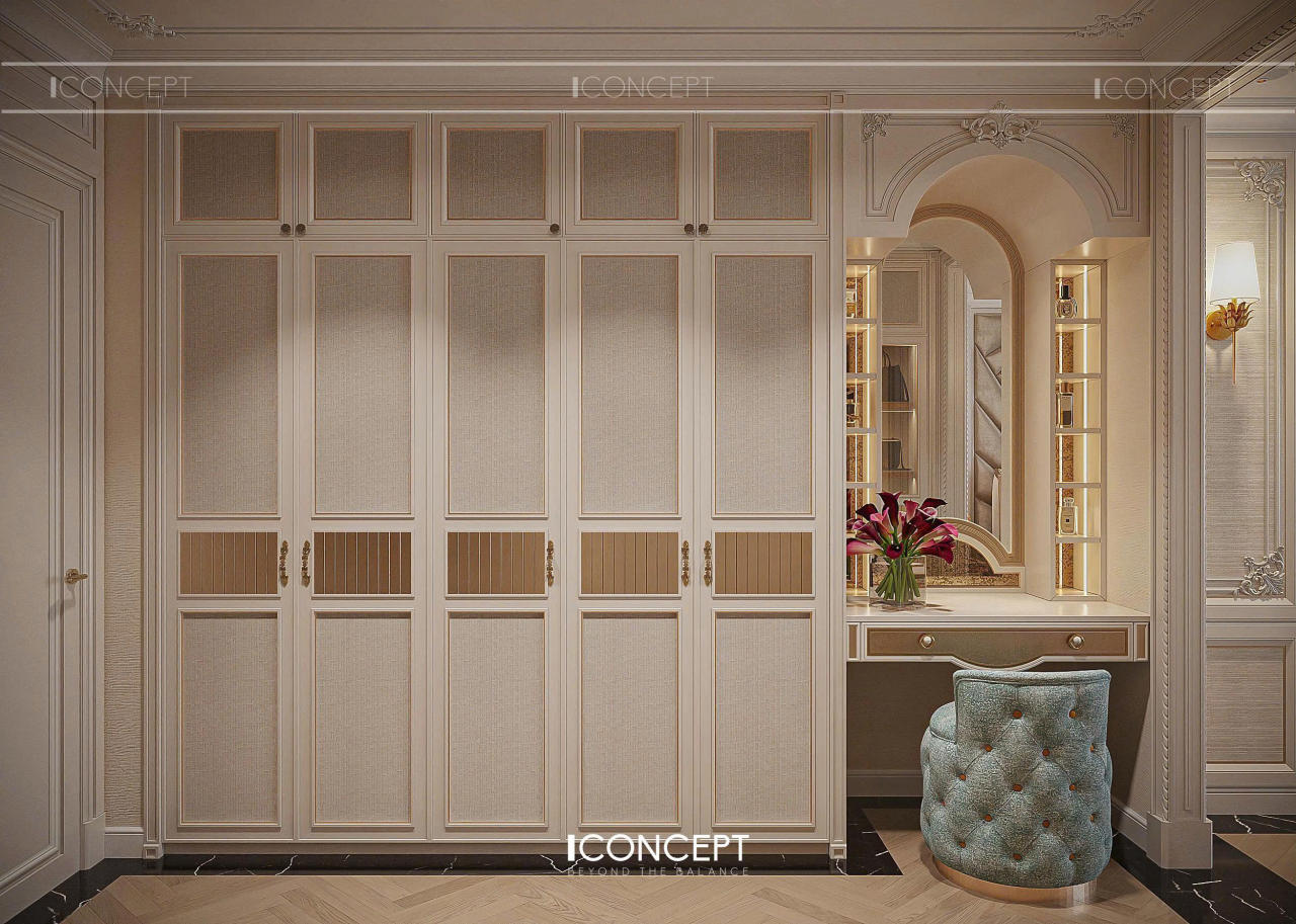 Hệ tủ kịch trần giúp gia chủ có thể tối ưu không gian chứa đồ và thẩm mỹ cho không phòng