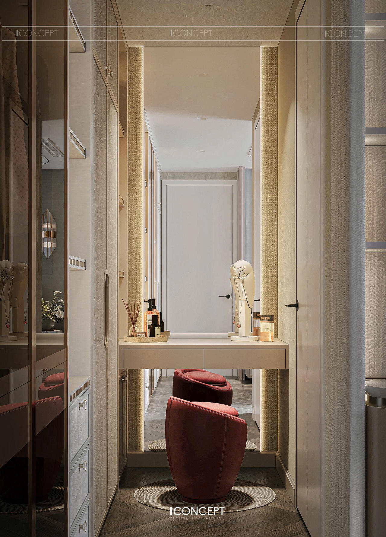 Từ sàn gỗ xương cá cổ điển đến hệ rèm voan xuyên thấu, mỗi chi tiết đều được chăm chút để tạo nên một không gian nghỉ ngơi tiêu chuẩn khách sạn 5 sao ngay tại gia.