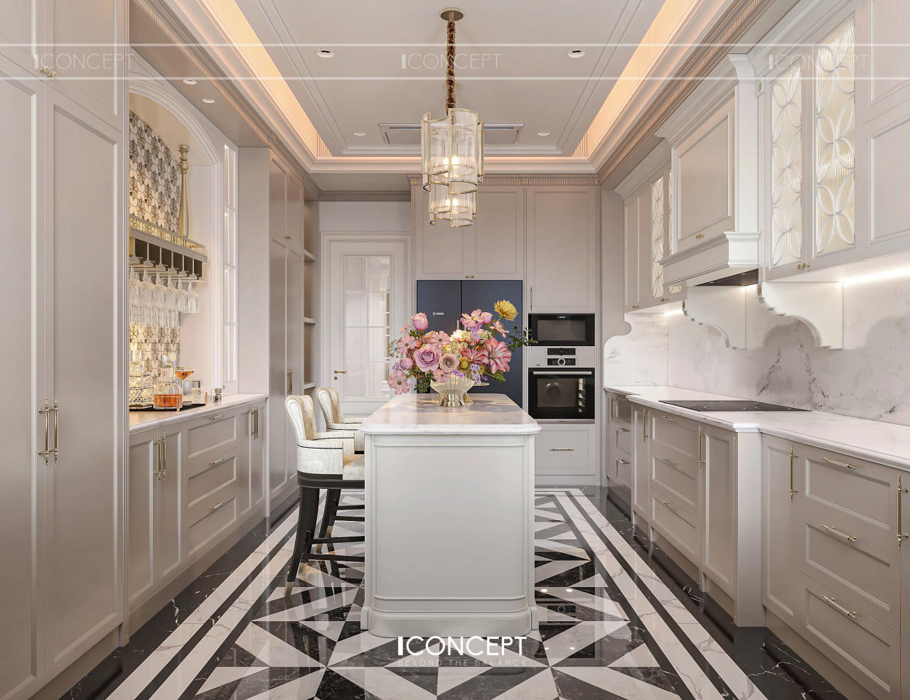 Bố cục bếp được tính toán khoa học, tối ưu khoảng cách giữa các khu vực chức năng