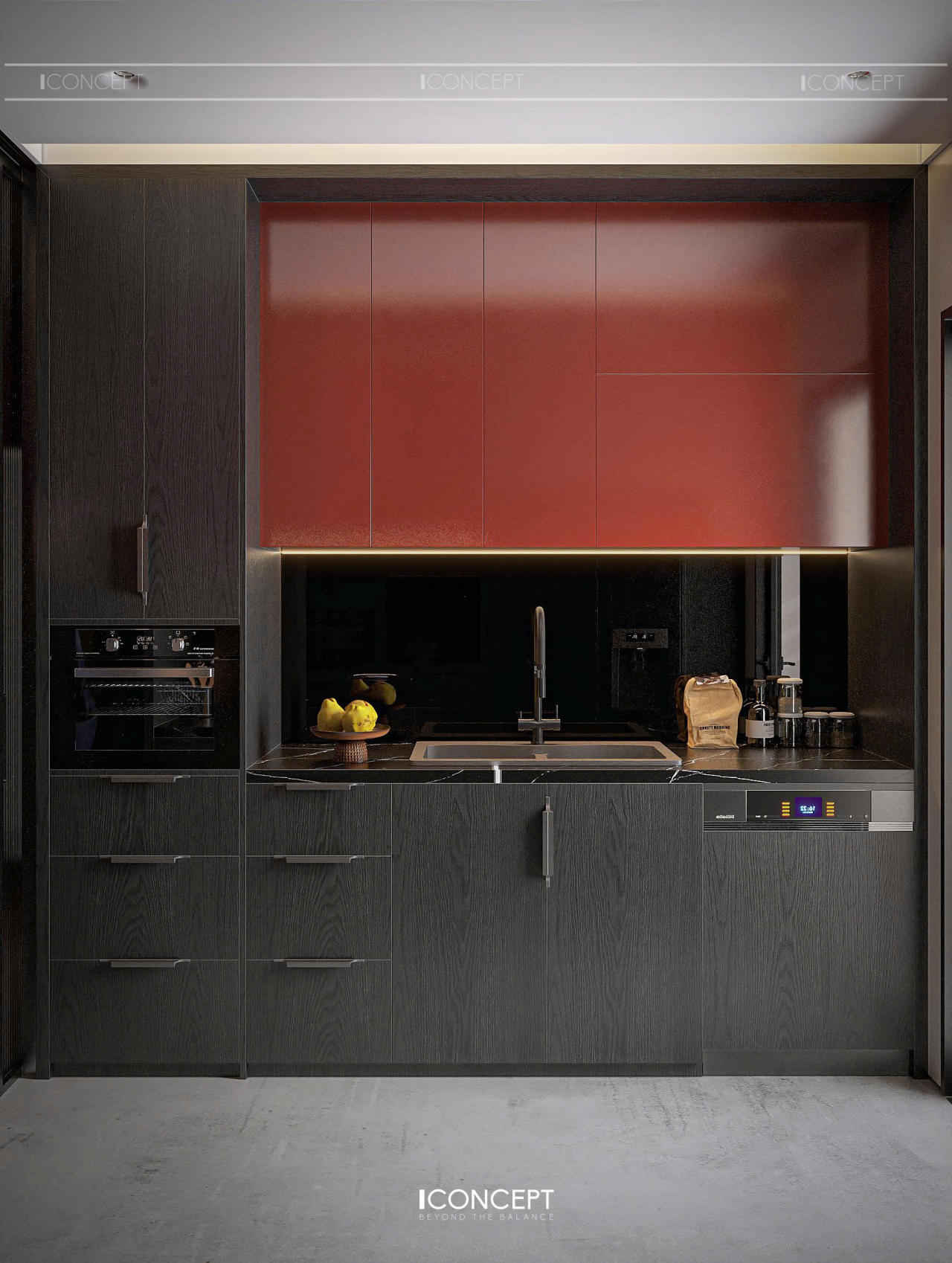 Hệ tủ phẳng, thiết bị âm và ánh sáng tuyến tính giúp không gian trở nên sạch sẽ, sang trọng nhưng vẫn ấm áp và tiện nghi cho sinh hoạt hằng ngày.