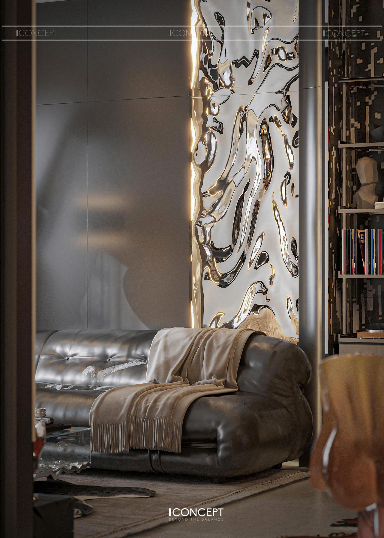 Các chi tiết decor độc bản và ánh sáng gián tiếp giúp không gian không chỉ để tiếp khách mà còn để thưởng thức — như một tác phẩm sống động theo thời gian