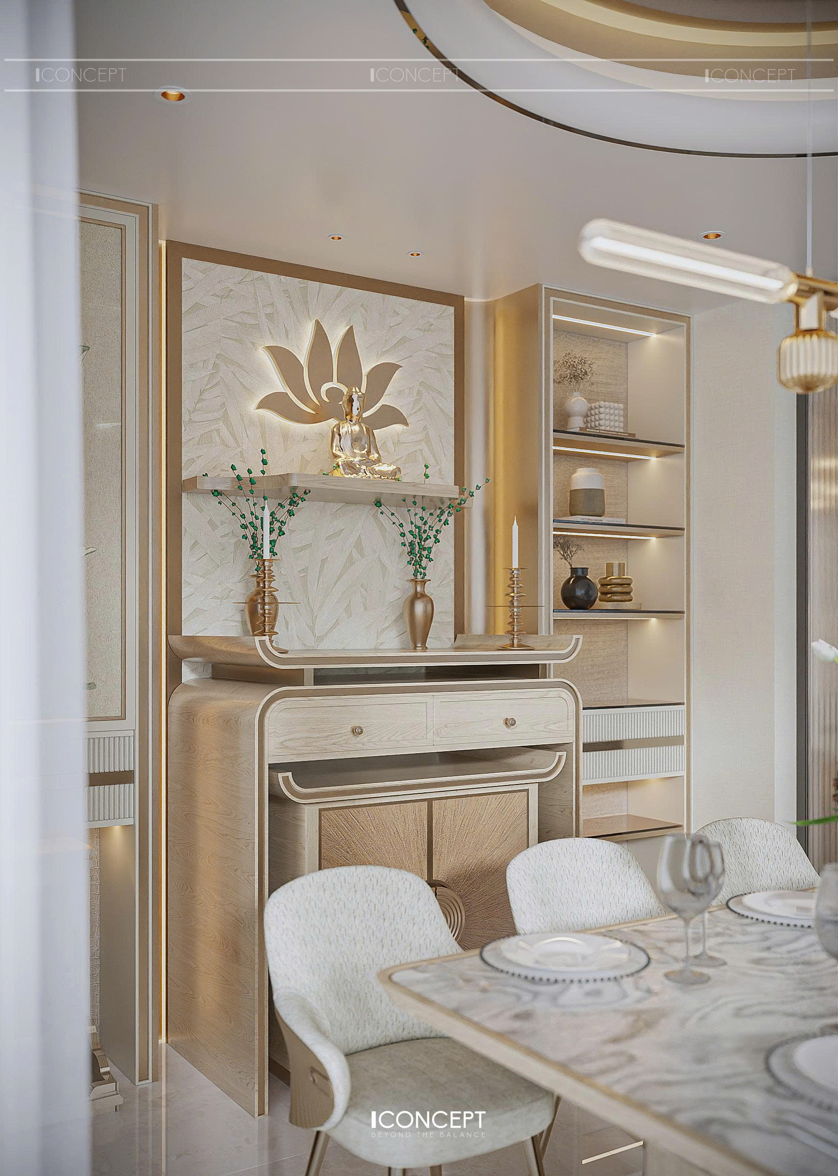 Không gian thờ được bố trí tại vị trí trang trọng, tách biệt tương đối với khu sinh hoạt chung để giữ sự tĩnh tại và trang nghiêm.