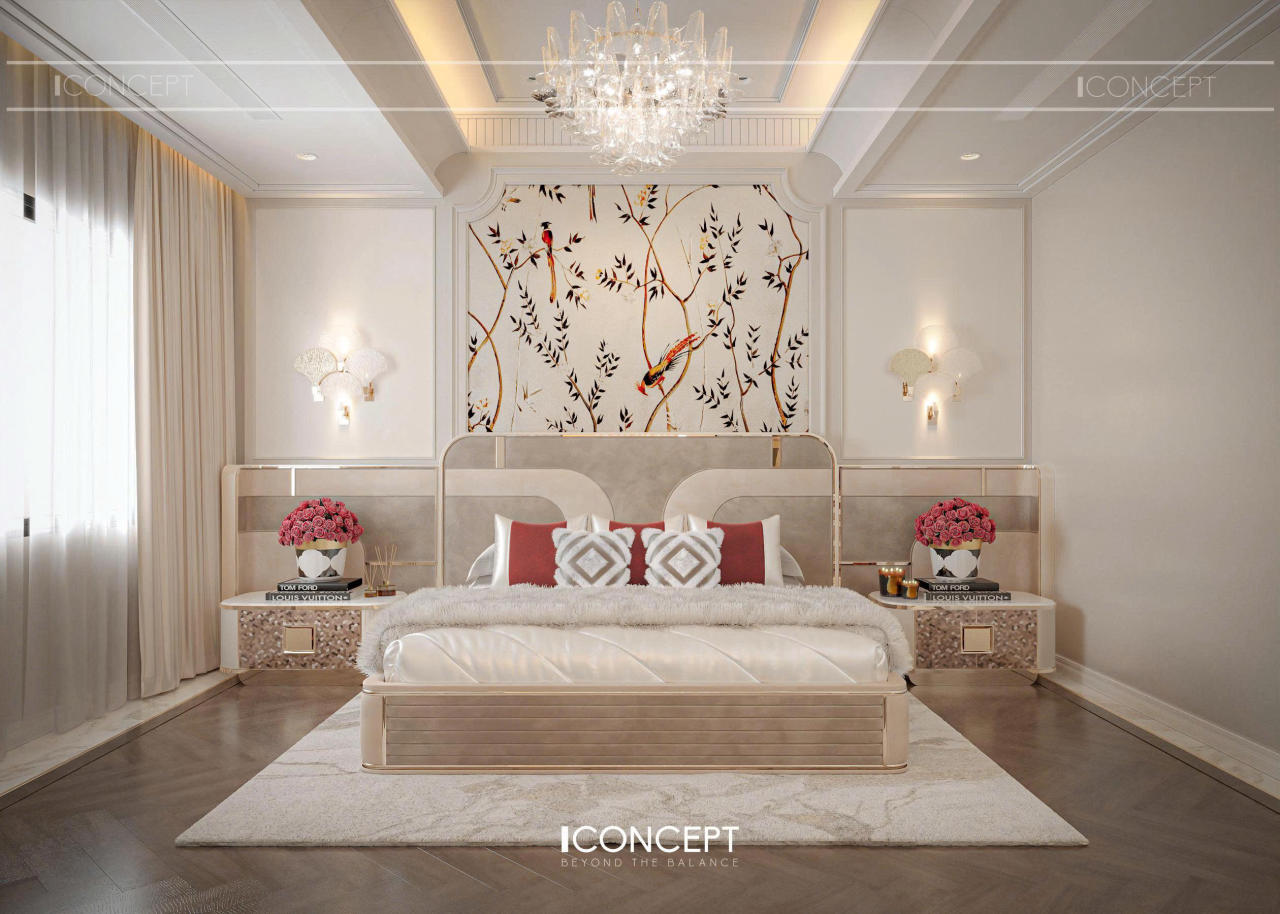Phòng ngủ Master tại Neo Classic Villa Himlam được thiết kế như một không gian nghỉ dưỡng riêng tư, nơi vẻ đẹp sang trọng hòa quyện cùng sự tiện nghi đẳng cấp.